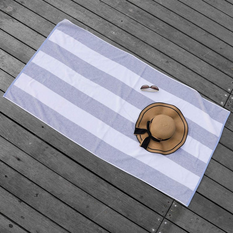 HENBAY Cotton Oversized Beach Towel - Large 70 x 35 Inch Pool Towel  Grey Striped Quick Dry Swimming Cabana Towel - Image 4